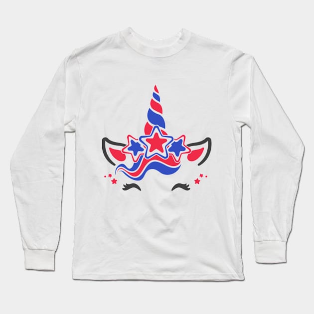 4th of July Unicorn Long Sleeve T-Shirt by Ashden